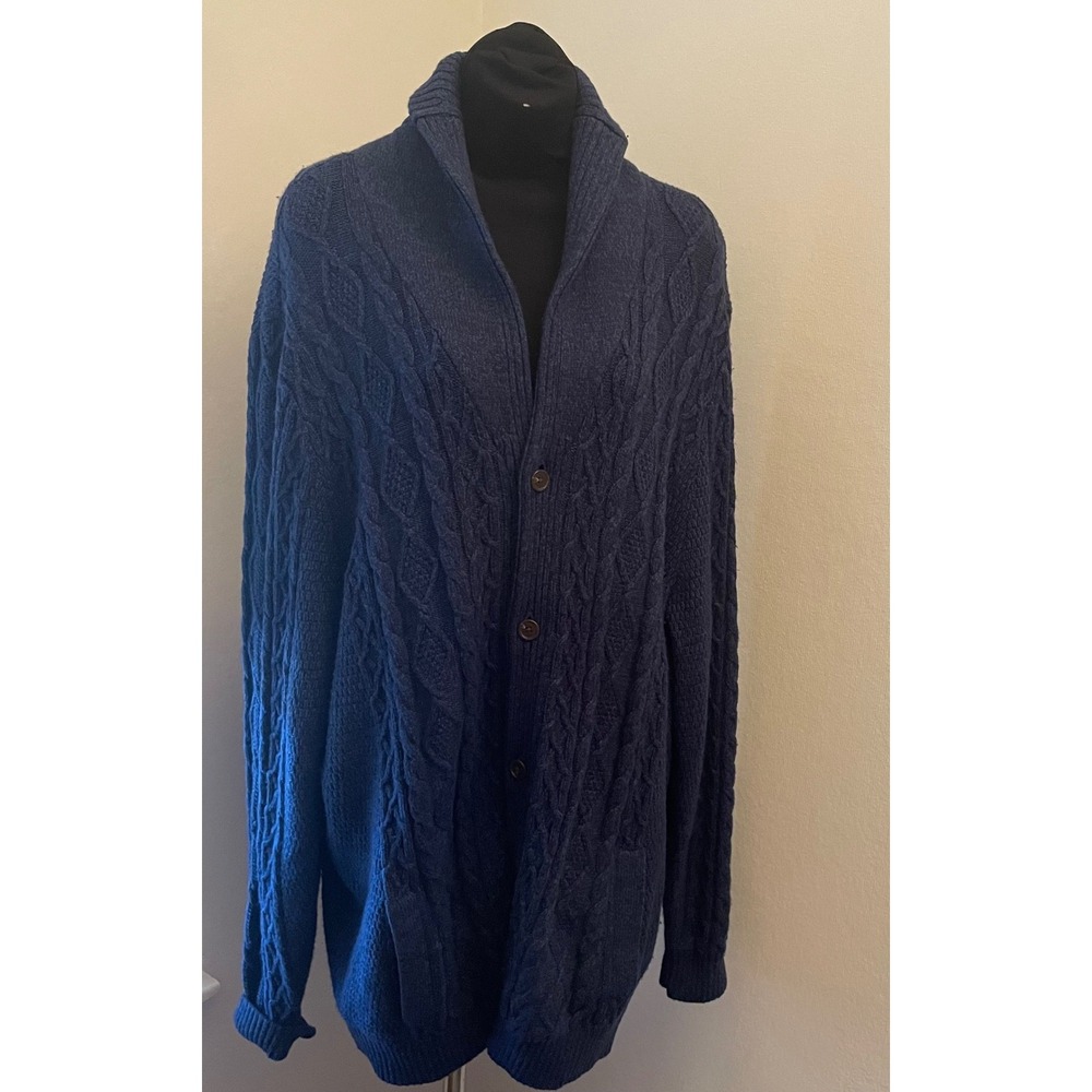 Lands' End Navy Cable Knit Shawl Collar Cardigan